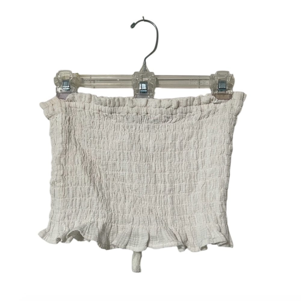 American Eagle Outfitters White Smocked Lace-Up Tube Top - Picture 2 of 6
